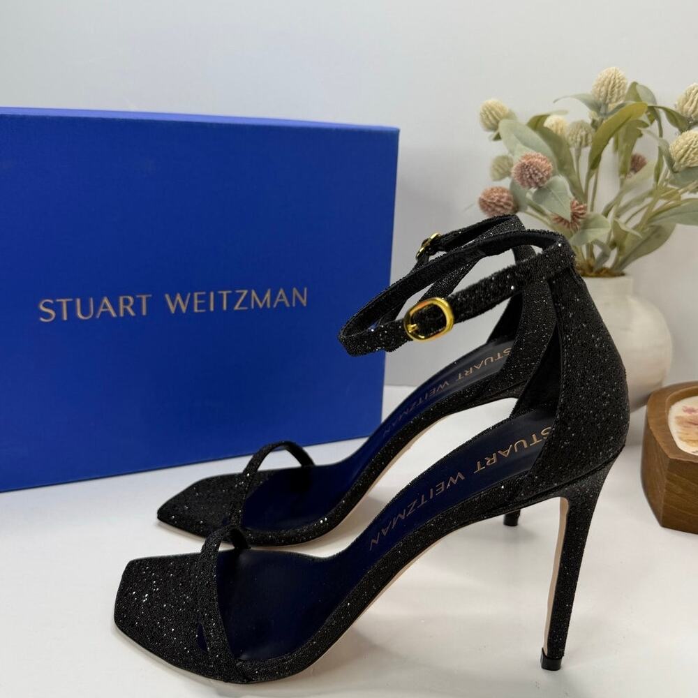 Stuart Weitzman Nudistcurve 100 Crystal Fabric Sandal Black Women's 11B Tried On